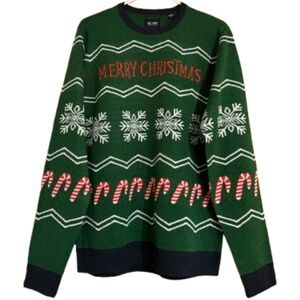 Only & Sons Men’s Green Multi “Merry Christmas” Holiday Sweater Sz-M